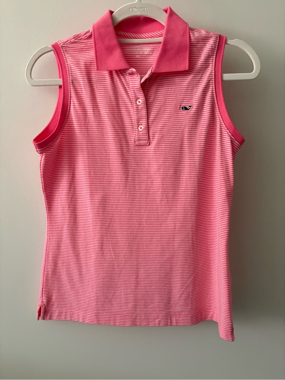 Vineyard Vines Pink and White Striped Sleeveless Polo